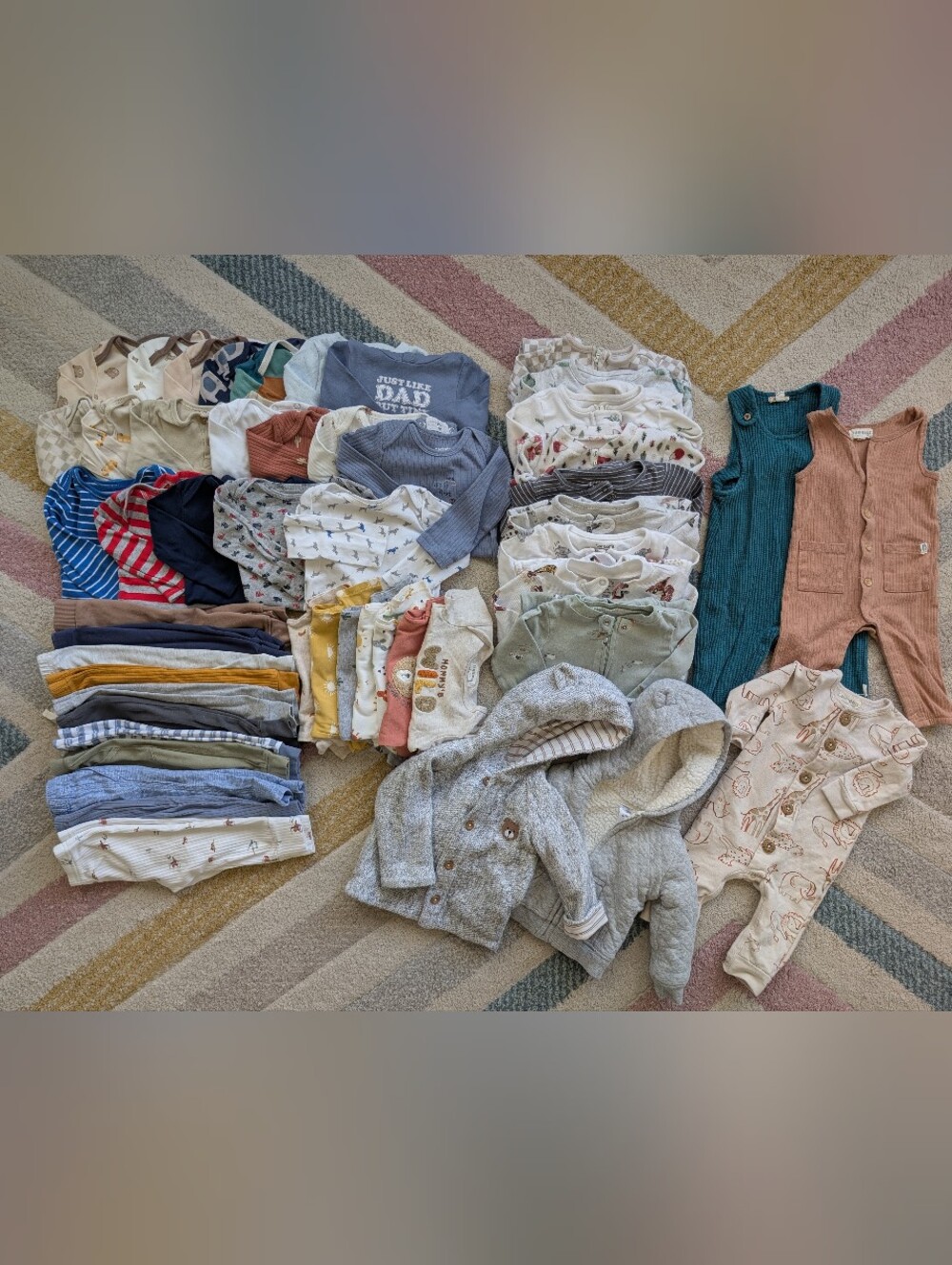 6-9 Month Fall Winter Baby Boys Clothes Lot, Onesies Footie Pajamas Jackets Pant